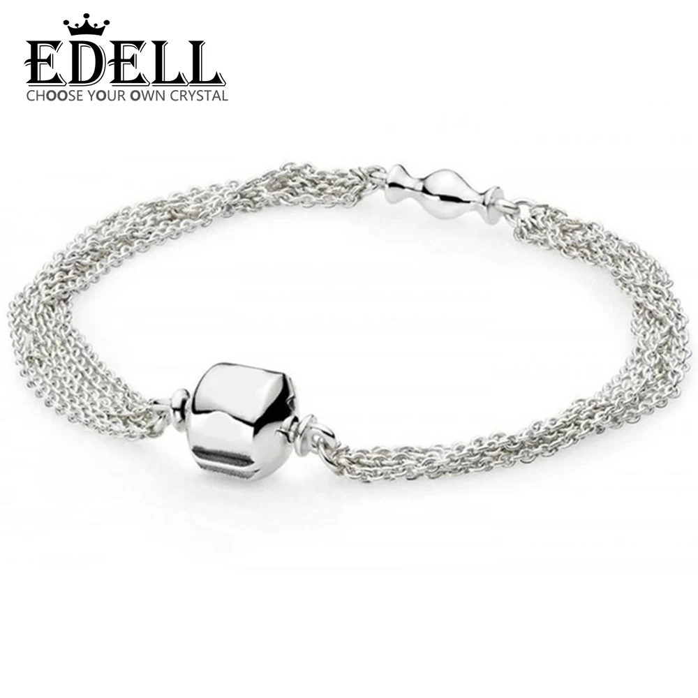 

EDELL 2017 New Authentic 925 Sterling Silver Fit Original Stable Lock DIY Charm Snake Chain Link Hand Bangle Bracelet Jewelry