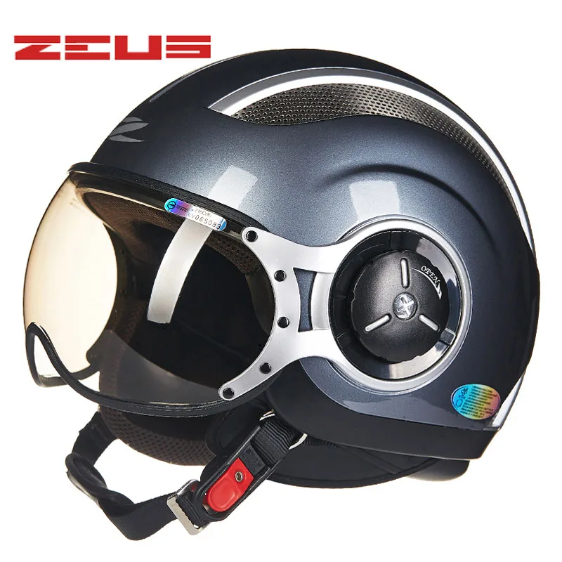 ZEUS женские moto rcycle винтажные мото шлемы мужские Casco moto rbike шлемы DOT ece Ретро велосипед электрический скутер 4 сезона шлем - Цвет: Grey gloss