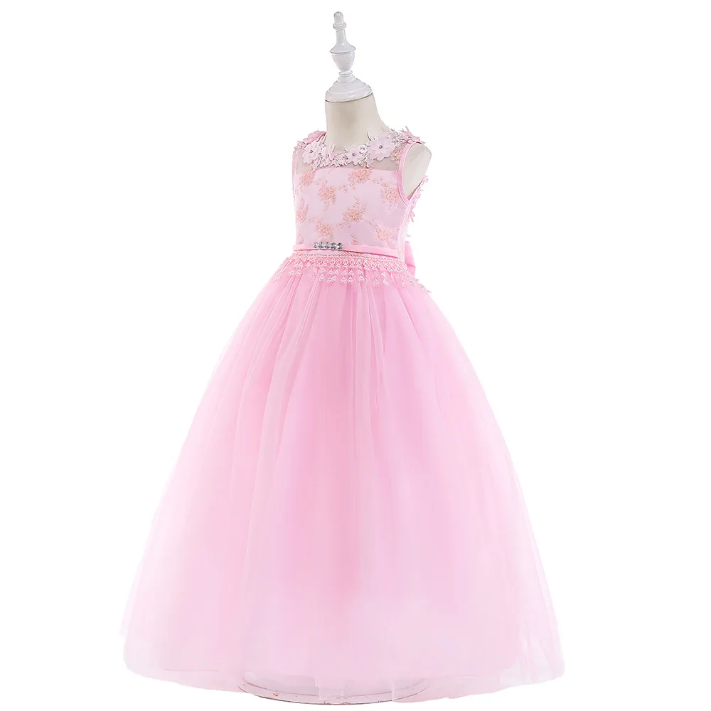 Детские платья для девочек; вечернее платье; коллекция года; летний детский костюм; элегантное платье принцессы; свадебное Dress4-14T с цветочным узором для девочек