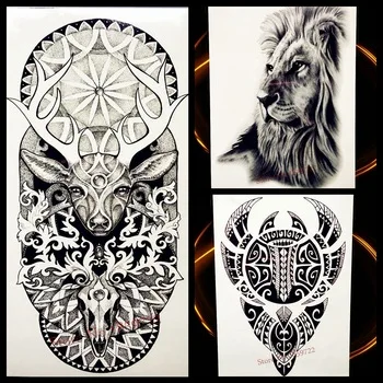Black Henna Waterproof Temporary Tattoo Deer Moose Bucks Tattoo Elk Water Transfer Fake Flash Tattoo Men Women Body Art Totem