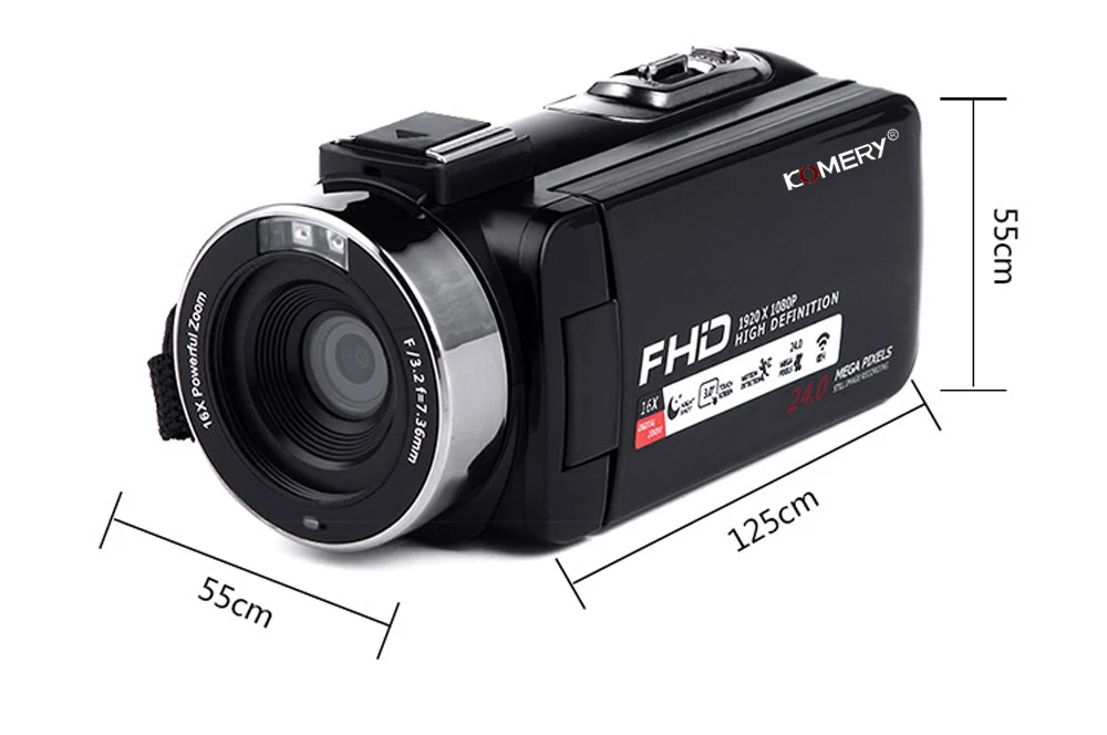 KOMERY видеокамера 1080P Full HD Цифровая камера 16X цифровой зум 3,0 дюймов Сенсорная ЖК-видеокамера с экраном с Wifi ночного видения