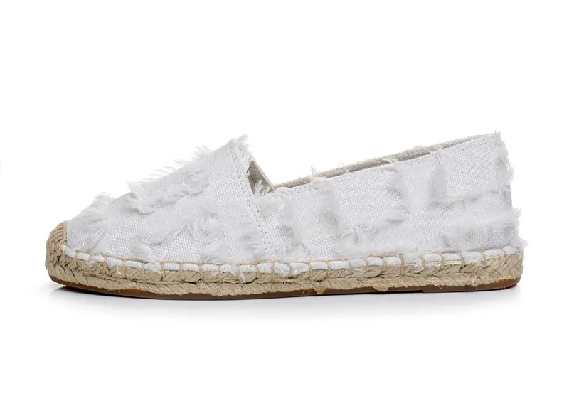 Retro Ladies Womens Casual Espadrilles Shoes for Female Straw Flat Canvas Fisherman's Hemp Rope Bottom Women's Shoes White Black (15)