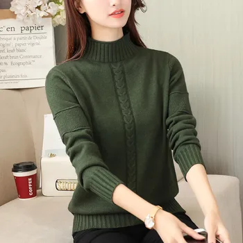 

Half-High Collar Pullover Sweater Women Autumn Winter Loose Thin Twist Cashmere Sweaters Long Sleeve Warm Female Sweater LJ2400