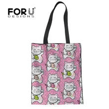 FORUDESIGNS сумка для покупок с принтом счастливого кота, складная женская сумка, большие сумки на плечо, многоразовые сумки для продуктов, женская сумка-тоут
