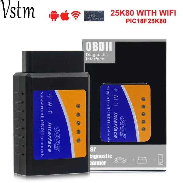 Настоящий чип PIC18F25K80 Super OBD2 ELM327 wifi V1.5 аппаратное обеспечение работает на Android/iOS ELM 327 Bluetooth для телефона Android работает на дизельном топливе