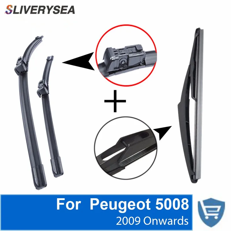 

QEEPEI Front and Rear Wiper Blade no Arm For Peugeot 5008 2009 Onwards High quality Natural Rubber windscreen 30''+28''R