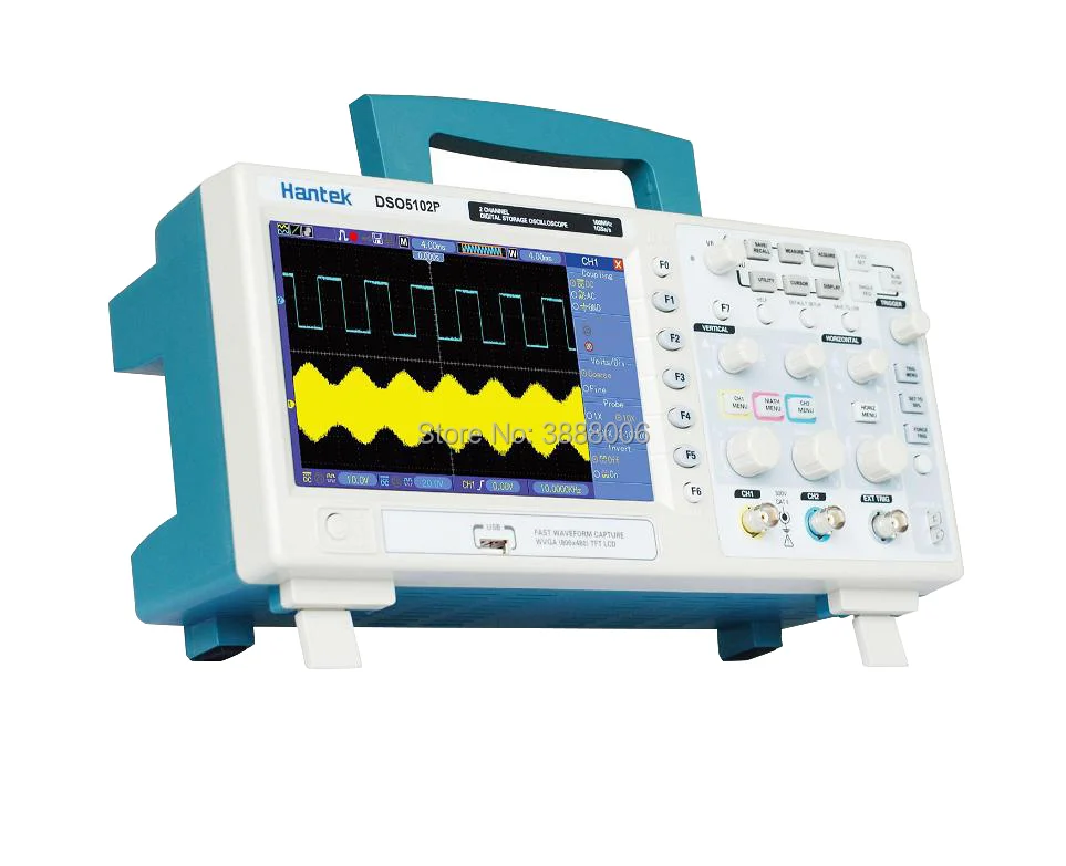 

Hantek DSO5202P Digital Oscilloscope 200MHz Bandwidth 2 Channels PC USB 1GSa/s 7 Inches Record Length 24K Portable Oscilloscope