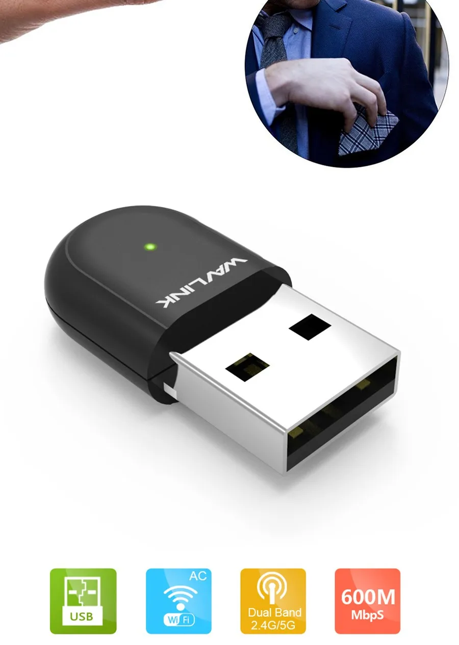 Мини-ПК AC600 USB Wifi адаптер/ключ 2,4 ГГц 150 Мбит/с+ 5 ГГц 433 Мбит/с умный беспроводной компьютер сетевая LAN Карта 802.11n/g/b Wavlink