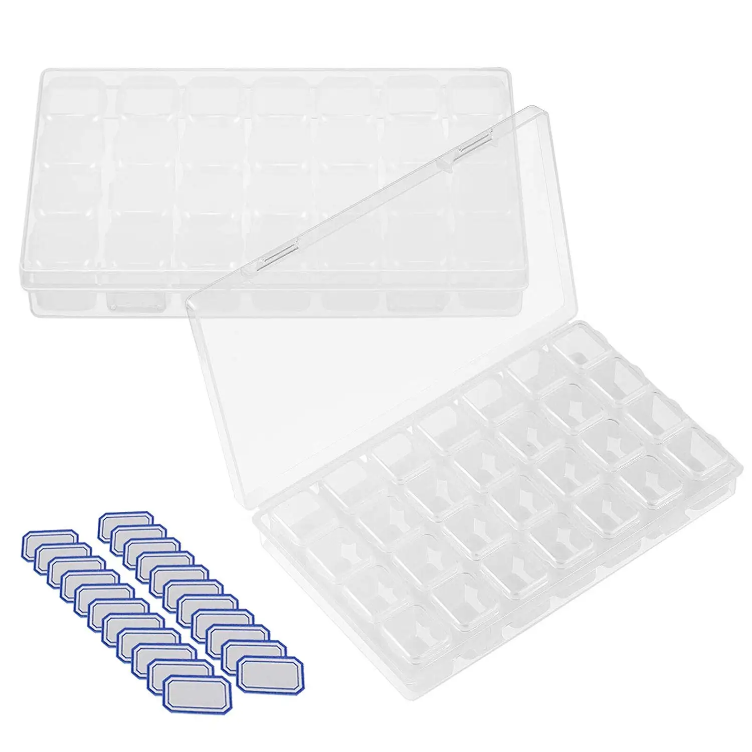 

METABLE 2 Pack 28 Grids Plastic Storage Boxes Diamond Painting Nail Accessory Box Organizer Storage Container for DIY Art Craft.