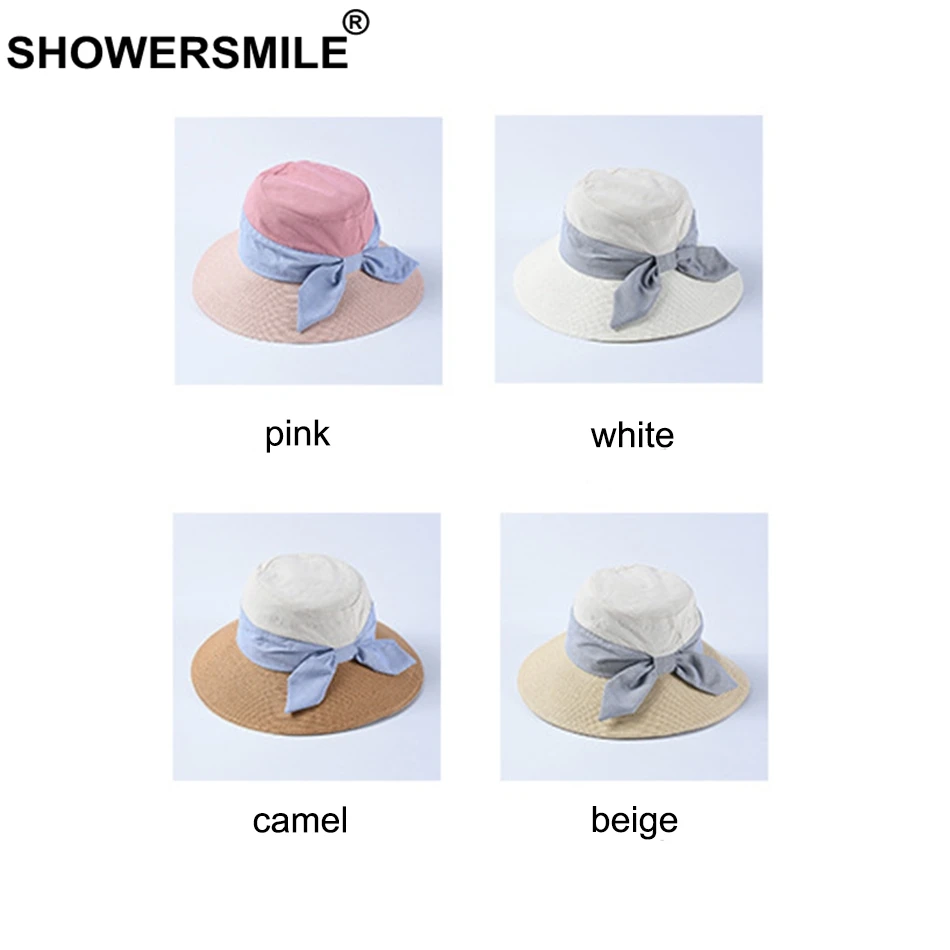 SHOWERSMILE, складная соломенная шляпа для женщин,, верблюжья шляпа от солнца, Женская Лоскутная хлопковая модная весенняя женская летняя шляпа с бантом