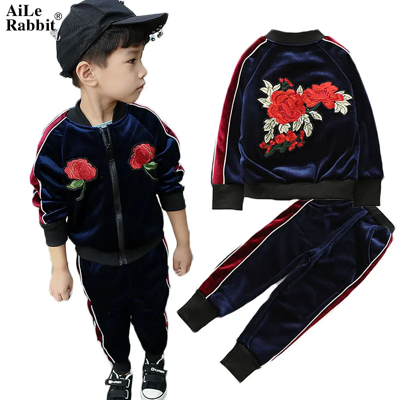 

AiLe Rabbit Children's Clothing Suit New Jacket Pants 2 Pcs Set Boys Girls Velvet Rose Suit Ins Autumn Winter Kids Brand k1