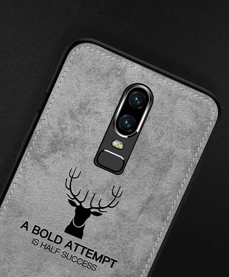 

Luxury Deer Frabic Leather Phone Case For Oneplus 6 6T Ultra-thin Silicone TPU Cloth Texture Back Covers Coques For Oneplus 5 5T