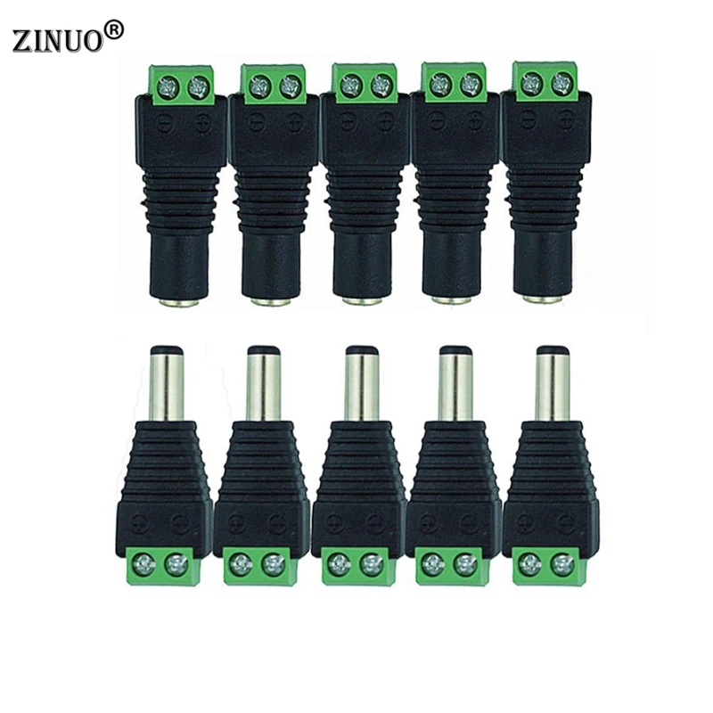 

DC12V 5pcs Male + 5pcs Female 2.1x5.5MM DC Power Plug Jack Adapter Connector Plug for CCTV Single Color LED Strip Light