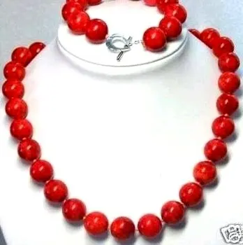 

Wholesale Women's Fashion Jewelry 10mm Tibetan Red Coral Necklace & Bracelet set lady's $ Jewelry Luxury Girls Wedding