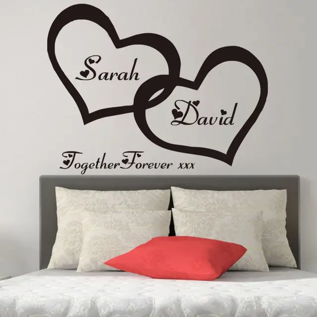 Zn g255 hearts custom personalised couple name vinyl art wall ... Wall stickers personalizzati