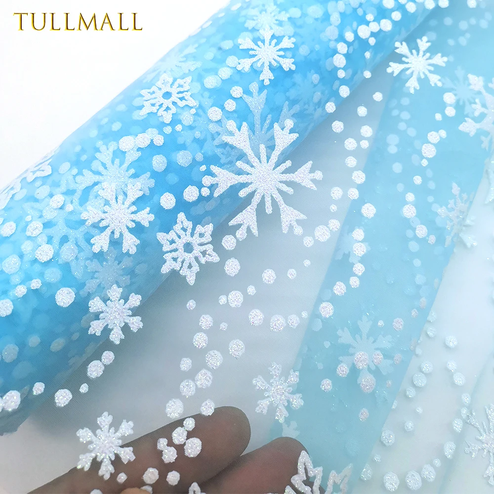 TULLMALL Принцесса Эльза Снежинка тюль ролл 27 см X 10 ярдов блеск снег лук Ремесло Замороженные вечерние свадебные украшения