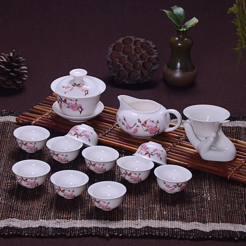 

14 Pcs Travel Tea Sets Chinese Portable Ceramic Bone China teaset Gaiwan Teacup Porcelain Tea Cup The Kung Fu Teapot Set