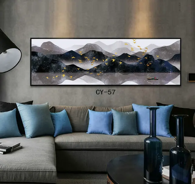 Большие настенные принты для художественных холстов китайская Гора и река картина зал-гостиная декоративное художественное полотно стены плакат печать - Цвет: A Style