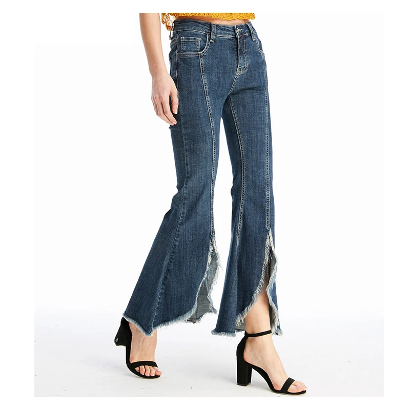 De Vaquero Vaqueros Para Pantalones Steelsir Pant Azul Pieles Animales recortado Mujeres Primavera Denim Cintura Alta Caliente Pierna Nueva Venta Bifurcada 2018 Más Amplia Rw4qxRzaWP