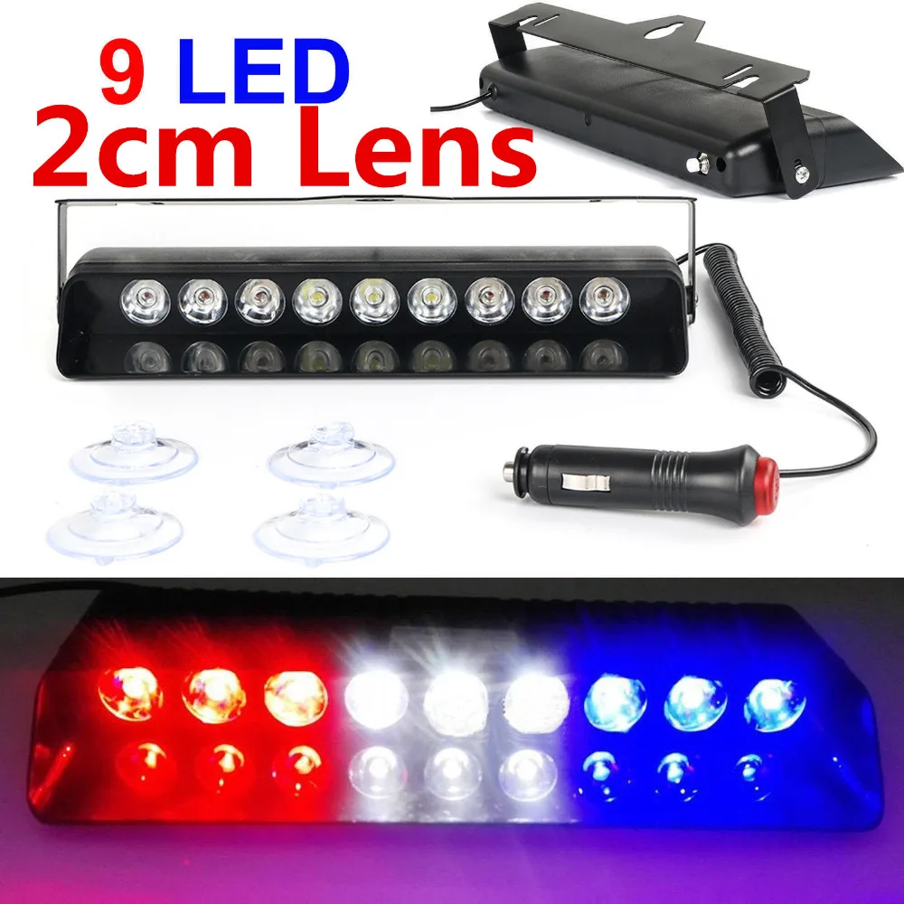 9 LED Strobe Light Bar Car Windshield Emergency Warning Dash Deck Brake