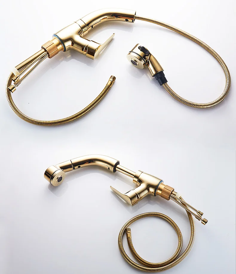 Gold Bathroom Basin Faucet Pull out Kitchen Sink Faucet  (11)