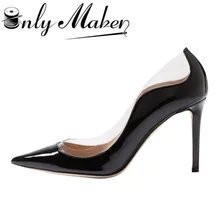 Onlymaker pointed toe pumps women’s 10cm patent leather high heels shoes sexy stilettos for party Plus size 15