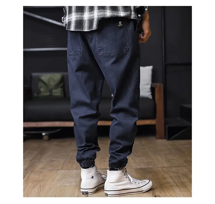 Мужские джинсы больших размеров в стиле хип-хоп, уличная одежда для бега, джинсовые брюки-карго длиной до щиколотки, свободные шаровары с карманами, спортивные штаны