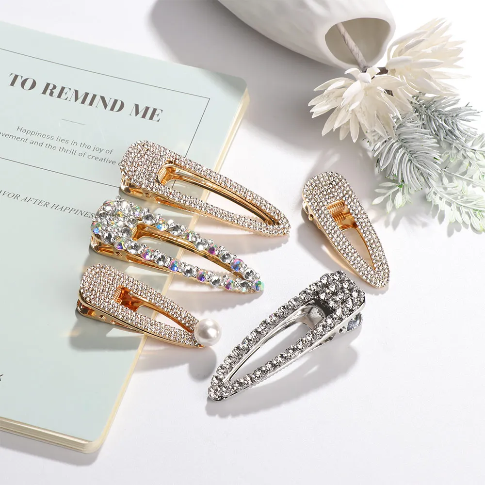

Women's Korea Style Luxury Shiny Crystal Bling Hairpin Geometric Pearl Hair Clip Metal Barrette Fashion Hair Accessories