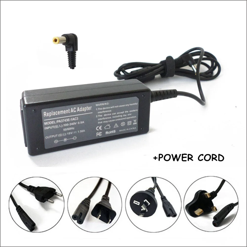 

19V 1.58A 30W Battery Charger AC Adapter For Toshiba PA3743E-1AC3 NB201 NB203 NB205 NB301 NB303 UX/25JBL