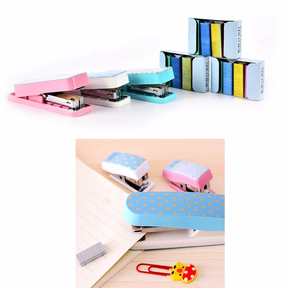 Мини-степлер, практичный, милый, офисный, студенческий, маленький, для школы, для дома, бумажный зажим, переплет, случайный цвет