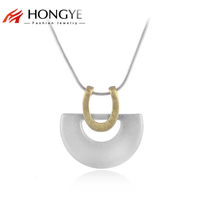 

HONGYE 2018 Drawing Design Necklace Pendant Gold Silver Color Semicircular Hollow Geometric Statement Fashion Jewelry for Unisex