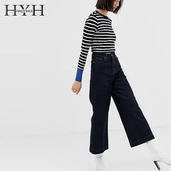 

HYH Haoyihui 2019 New Fashion Contrast Cuff Jumper In Stripe Knitted Pullovers Jumpers Female Simplicity Simple Commuter Sweater