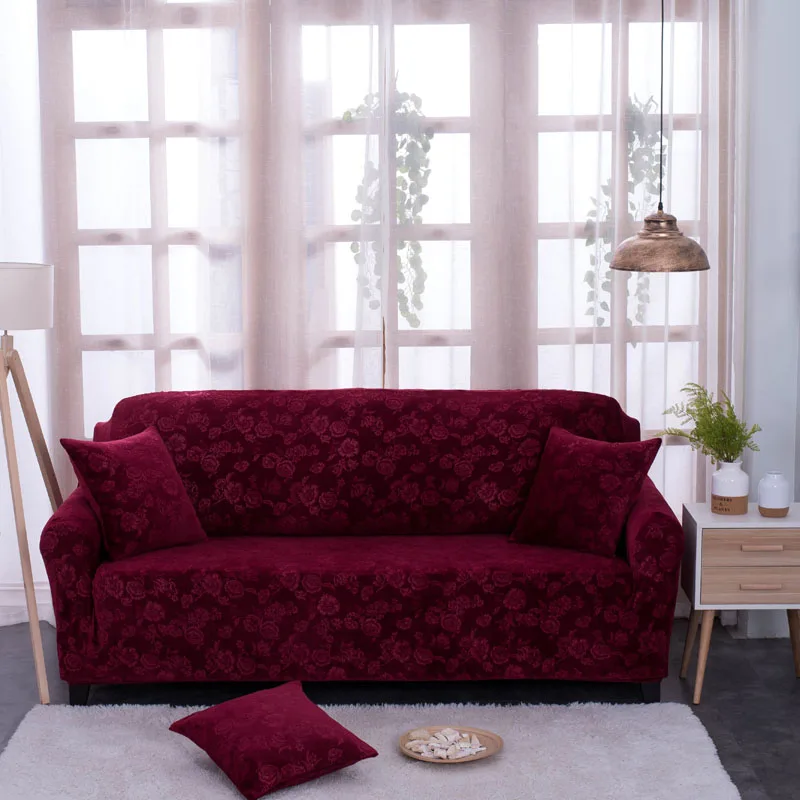 SUGAN LIFE 1 шт толстый бархат тиснение шаблон эластичный чехол на диван для покрывало для дивана чехол для дивана эластичное покрытие для дивана - Цвет: Wine red