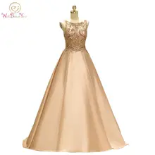 Walk Beside You золотые вечерние платья для женщин винтажные Кристальные атласные А-силуэта высокого качества без рукавов длинного размера плюс платья для выпускного вечера