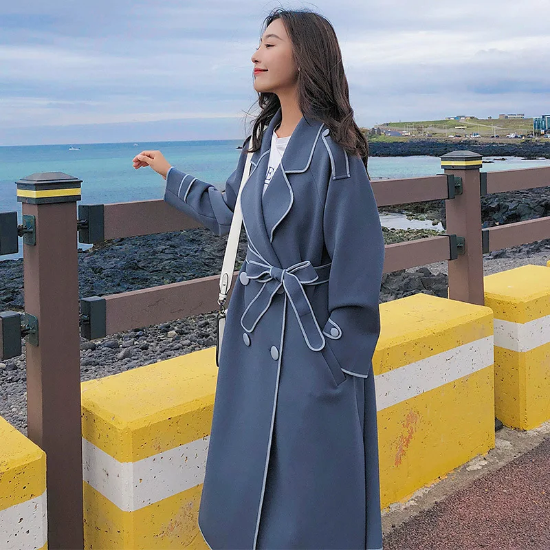 

Windswear Women's Mid-long New Korean Edition Overcoat with Slender Waist and Double-row Button Overcoat