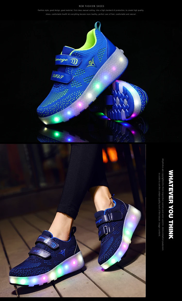 Светодиодный обувь для мужчин и женщин с двумя колесами; темно-синий цвет; Зарядка через usb; модная обувь для девочек и мальчиков; Светодиодный светильник; обувь для катания на роликах
