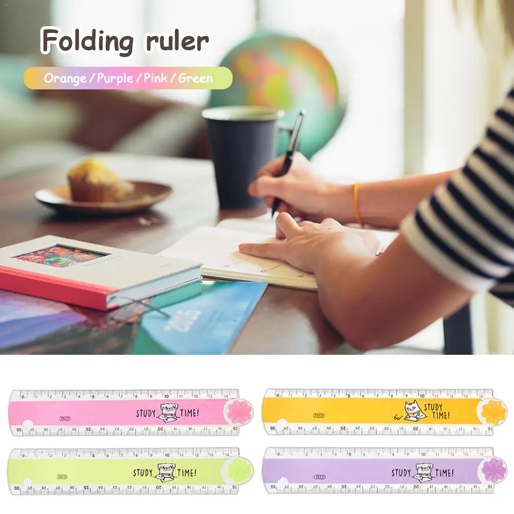 

Folding Ruler Color Cute Student Ruler Geometry 30CM Color Random Cartoon Plastic Drawing School Stationery Students Kids Gifts