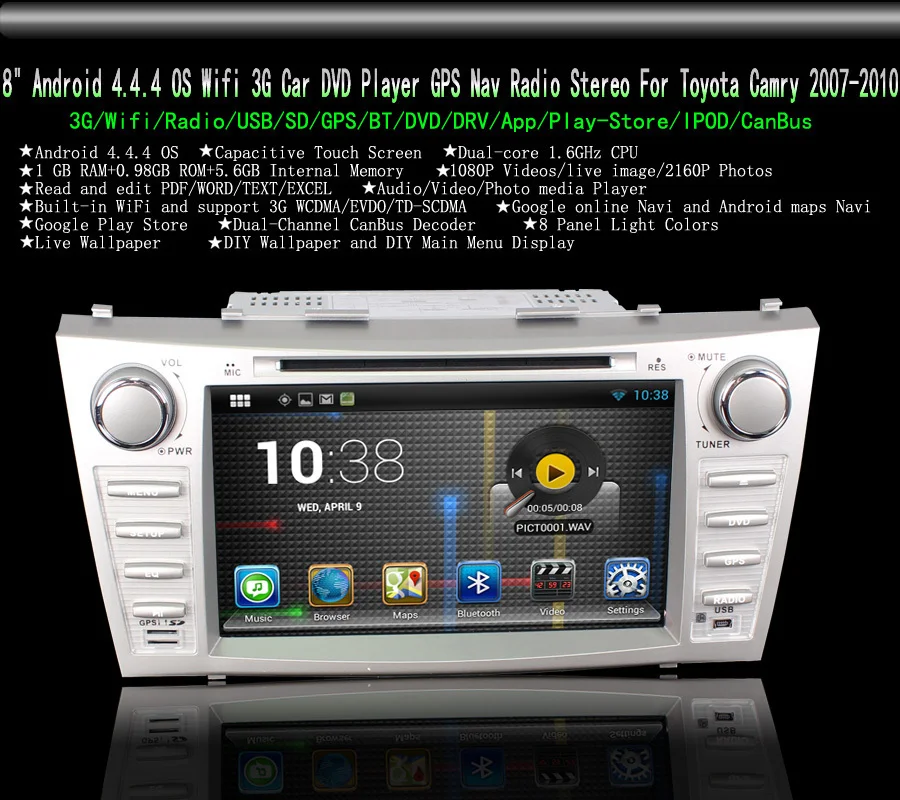 Clearance Quad Core 8" Android 8.1 OS Wifi 3G Car DVD Player GPS Nav Radio Stereo for Toyota Camry 2007-2010 Silver with TF GPS Card 1
