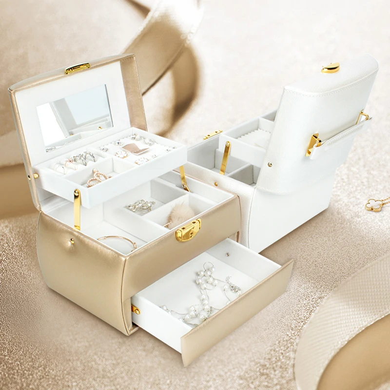 

Large Jewelry Packaging & Display Box Armoire Dressing Chest with Clasps Bracelet Ring Organiser Carrying Cases