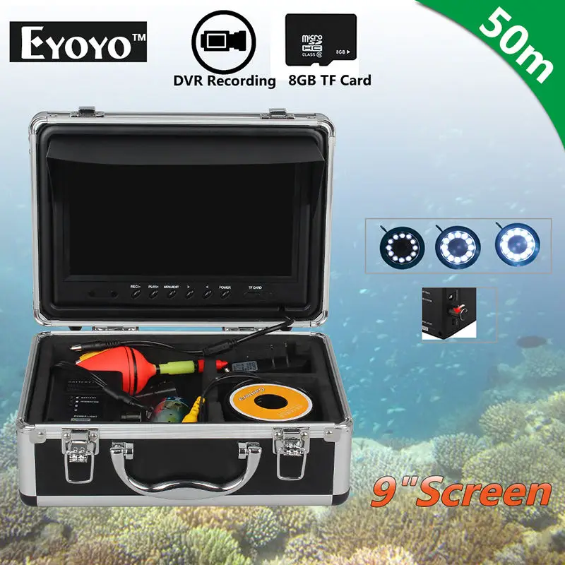 

Free shipping!EYOYO WF09 50m Cable 9" LCD 1000TVL Fish Finder Ocean Fishing Camera 8GB DVR Recorder
