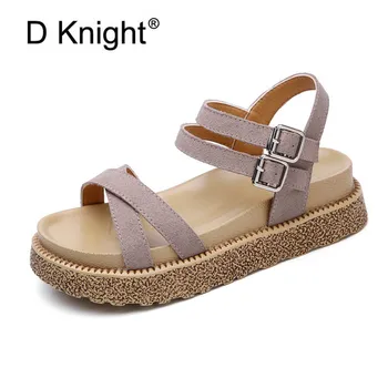 

Women Genuine Leather Platform Wedge Sandals Fashion Ankle Strap Gladiator Sandals For Women Ladies Casual Suede Beach Sandals