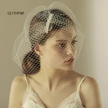 Очаровательная тюль невесты аксессуары для волос Винтаж цветы жемчуг девушки волосы лицо вуаль с гребень для дам вечерние аксессуары