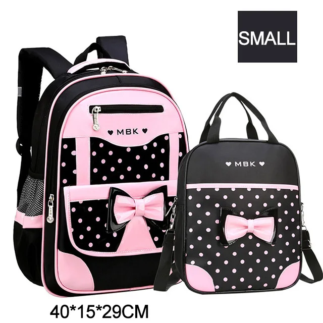 Детские школьные сумки, рюкзак для девочек, детские рюкзаки с принтом в горошек, набор, школьный рюкзак, водонепроницаемые Рюкзаки для начальной школы, Mochilas - Цвет: Black-S-Set