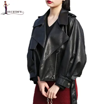 

2018 Spring Autumn Women PU Leather Jackets Lady Slim Fit Motorcycle Zipper Coat Black Lady Classic Lapel Short Coat FASHION467