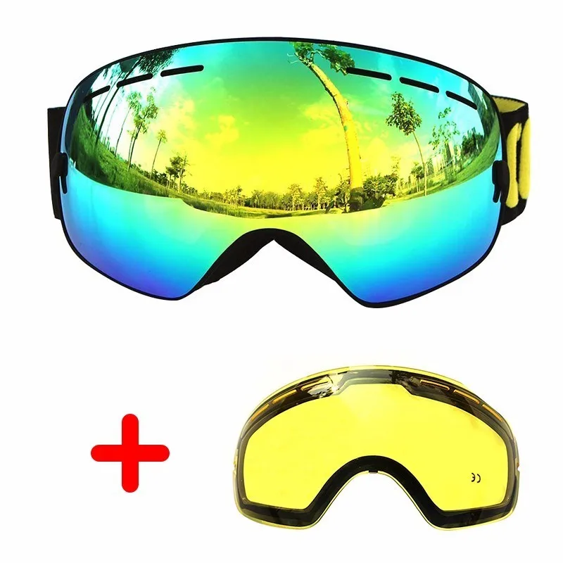 COPOZZ Ski Goggles UV400 Double Lens Anti-fog Sun Glasses Skiing Snowboard Large Goggles Winter Spherical Mask+Lens
