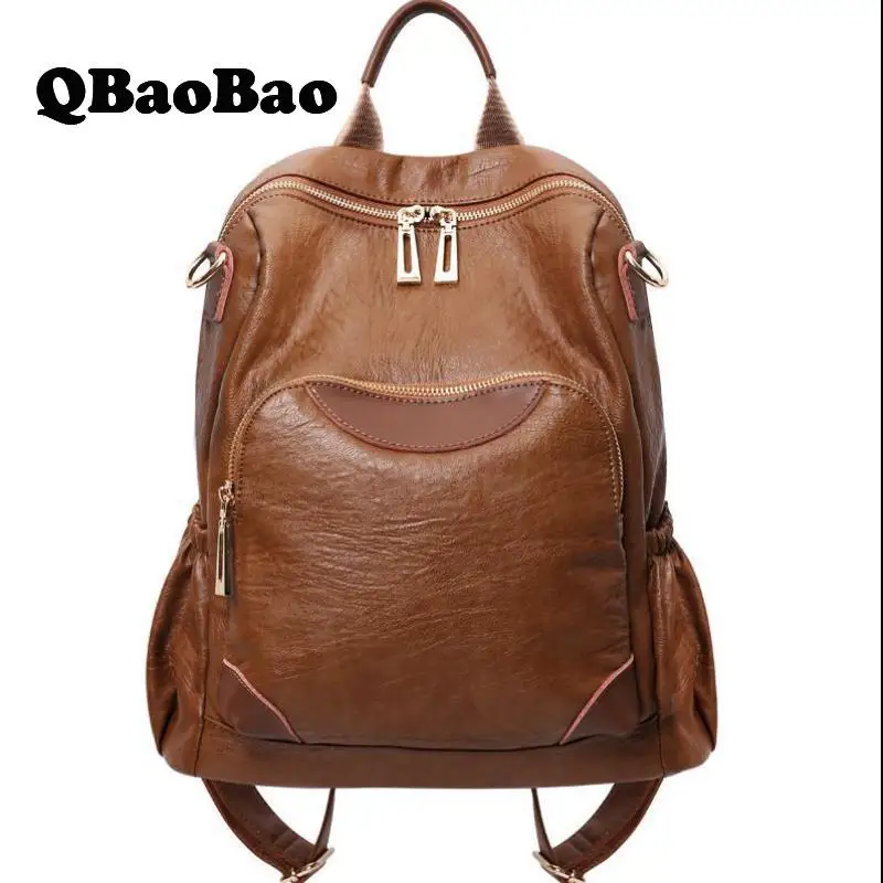 

Large Capacity Backpack Female 2018 New Bag Soft Leather Shoulder Teenage Girl Backpacks Brand Designer School Bags