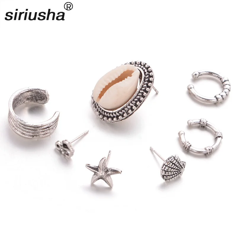 

Explosion models Europe and America Fashion Bohemian Shell Starfish Anchor Earrings Set Earrings Seven Pairs Set Earrings S269