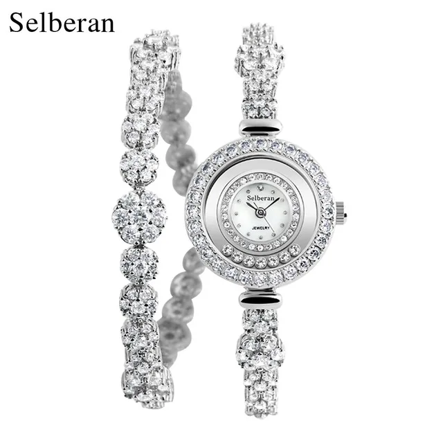 50М Водонепроницаемый Selberan розового золота/Серебро часы женские наручные браслет для часов часы для девочек часы браслет - Цвет: Silver Round