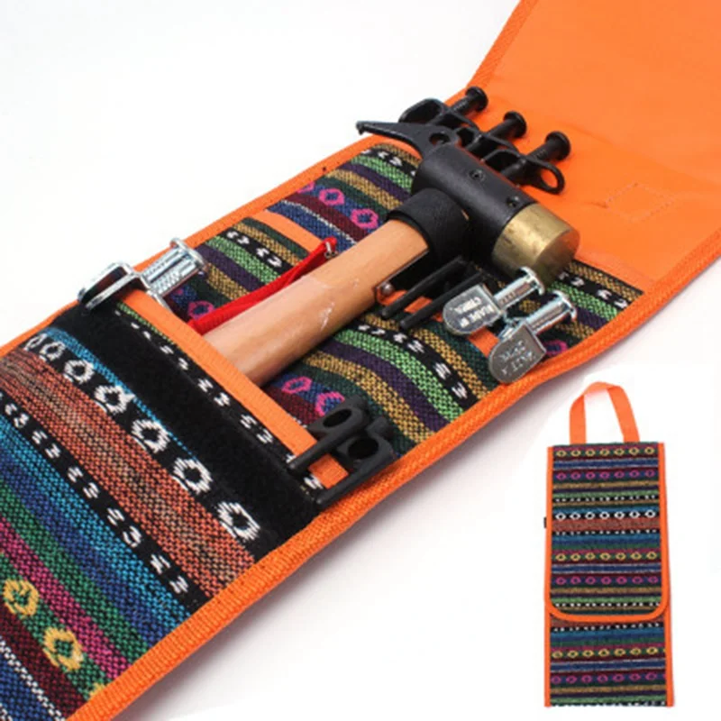 

Tent Nail Storage Bag National Style Printed Portable Pouch Organizer with Handle for Hammer Camping Accessories