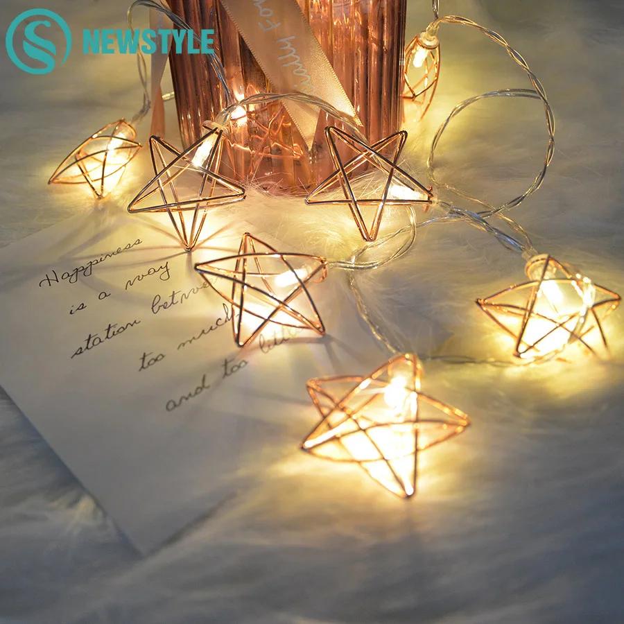 

1.5M Rose Gold Sting Fairly Light Warm White 10 Leds AA Battery Operated Fairy Light Star Pineapple Hexagon Diamond String Light